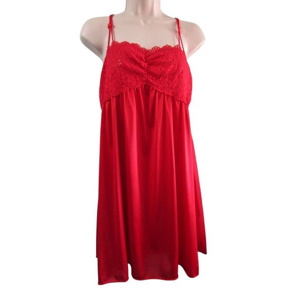 Vanity Fair Baby Doll Red Stretch Lace Bodice Large USA Made Size Large Vintage - Picture 5 of 16